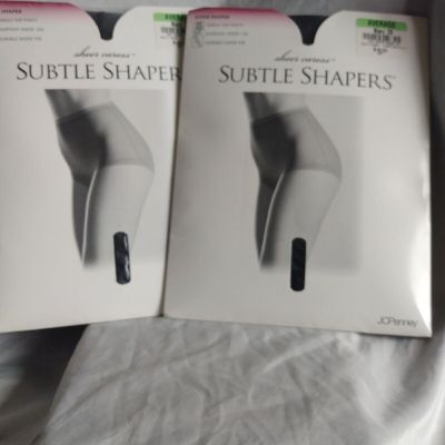 Lot Of 2 JC Penny Sheer Caress Subtle Shaper Panty Hose Navy 28 Average NIP